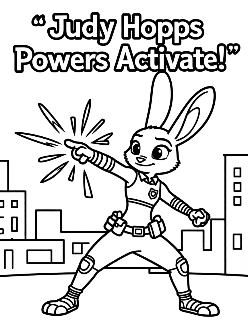An action-packed scene of Judy Hopps using their special powers in a dramatic battle pose.