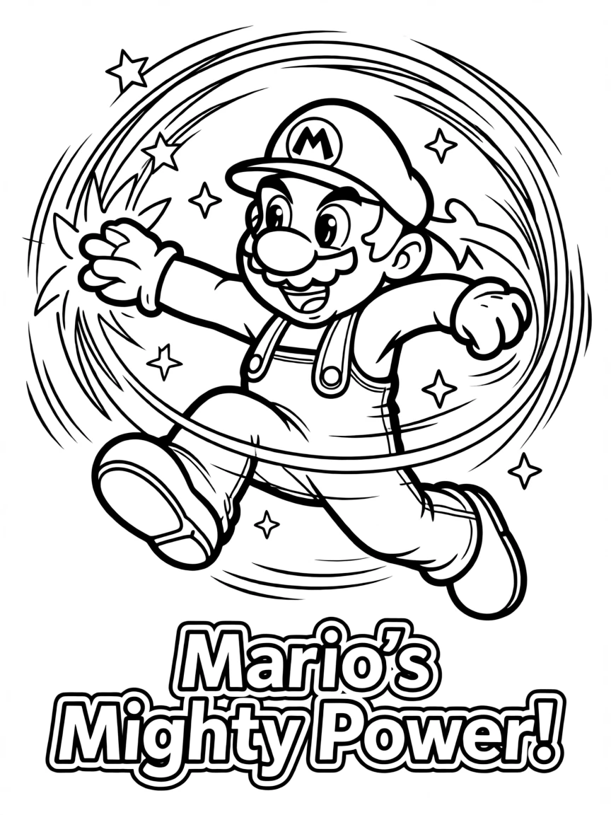 An action-packed scene of Mario using their special powers in a dramatic battle pose.