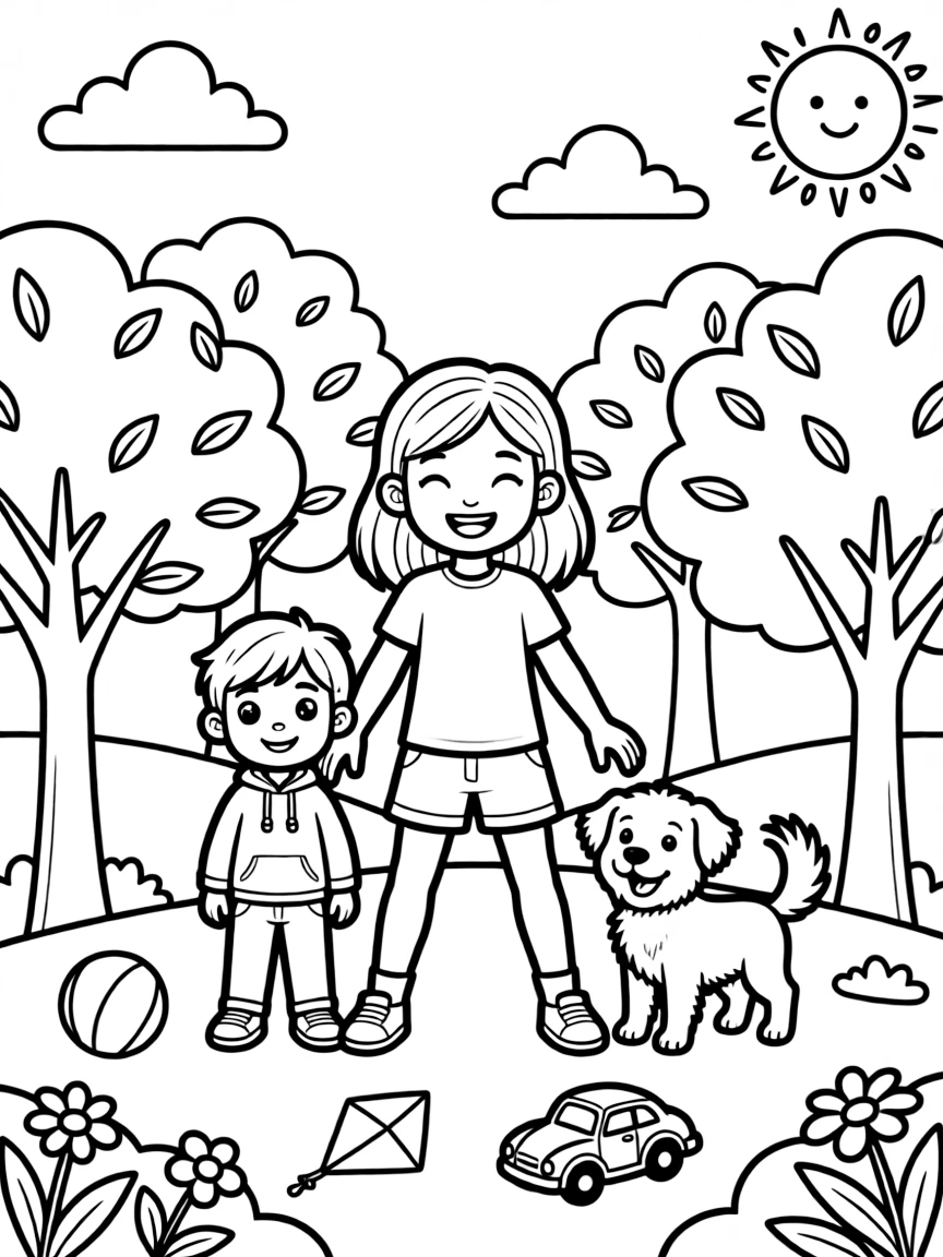 Anger smiling and posing with their sidekicks, surrounded by trees, toys, or fun backgrounds.
