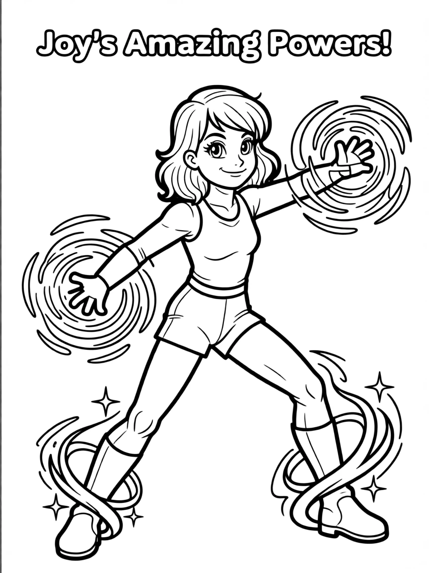 An action-packed scene of Joy using their special powers in a dramatic battle pose.