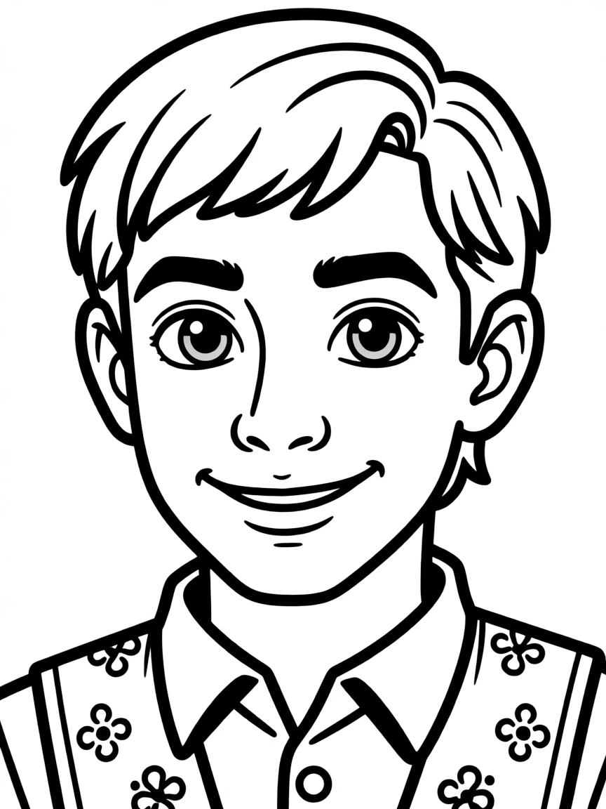 A close-up of Diego's face in bold lines with expressive eyes and detailed costume elements.