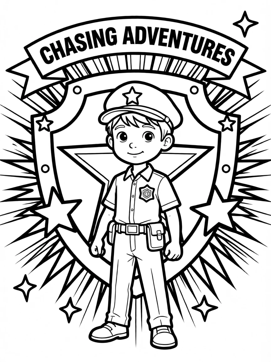 Chase standing proudly in front of their iconic logo with stars and comic-style effects around.