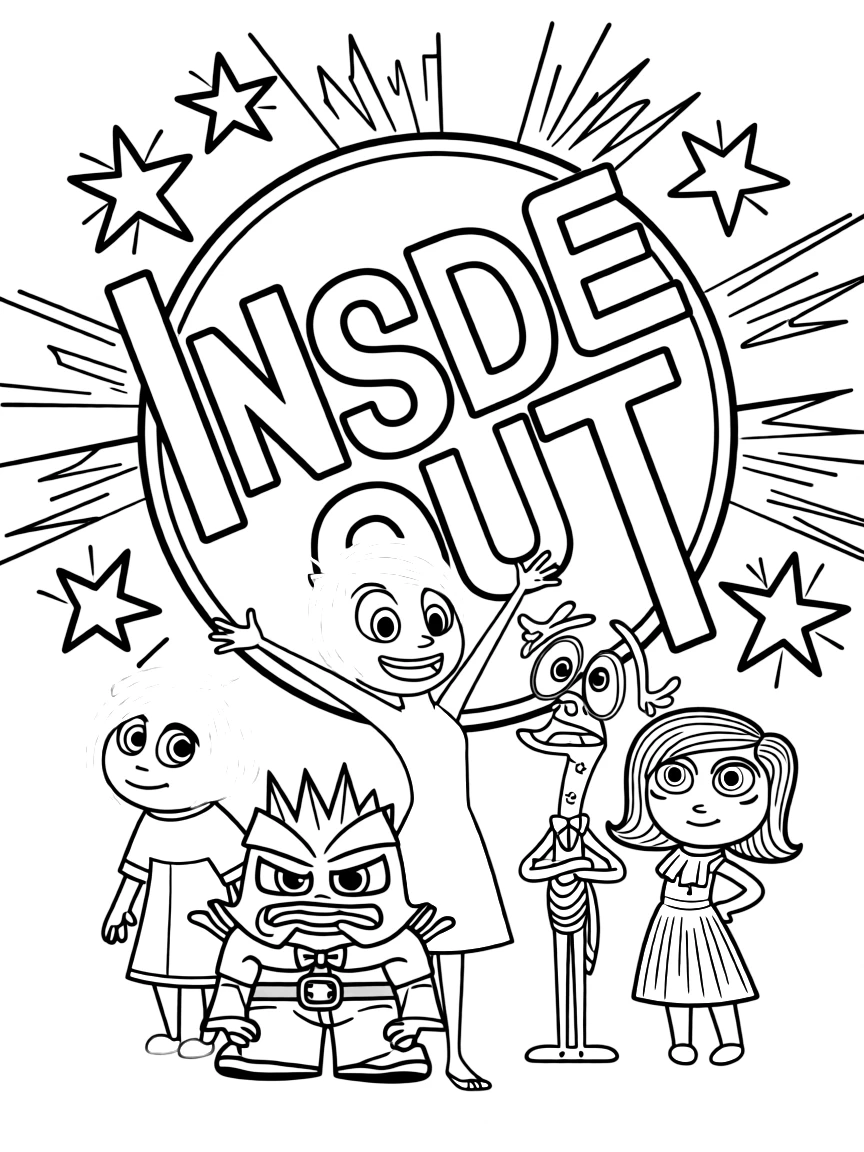 Inside Out standing proudly in front of their iconic logo with stars and comic-style effects around.