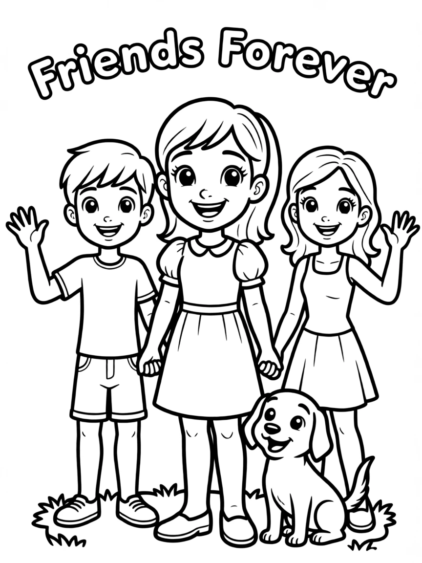 A group coloring page featuring Fiona with other characters from the same show or movie.