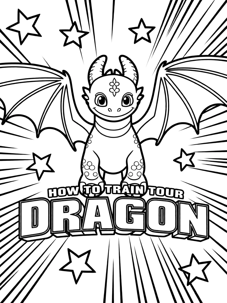 How to Train Your Dragon standing proudly in front of their iconic logo with stars and comic-style effects around.