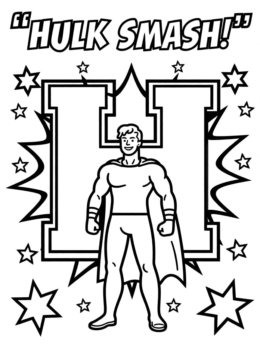 Hulk standing proudly in front of their iconic logo with stars and comic-style effects around.