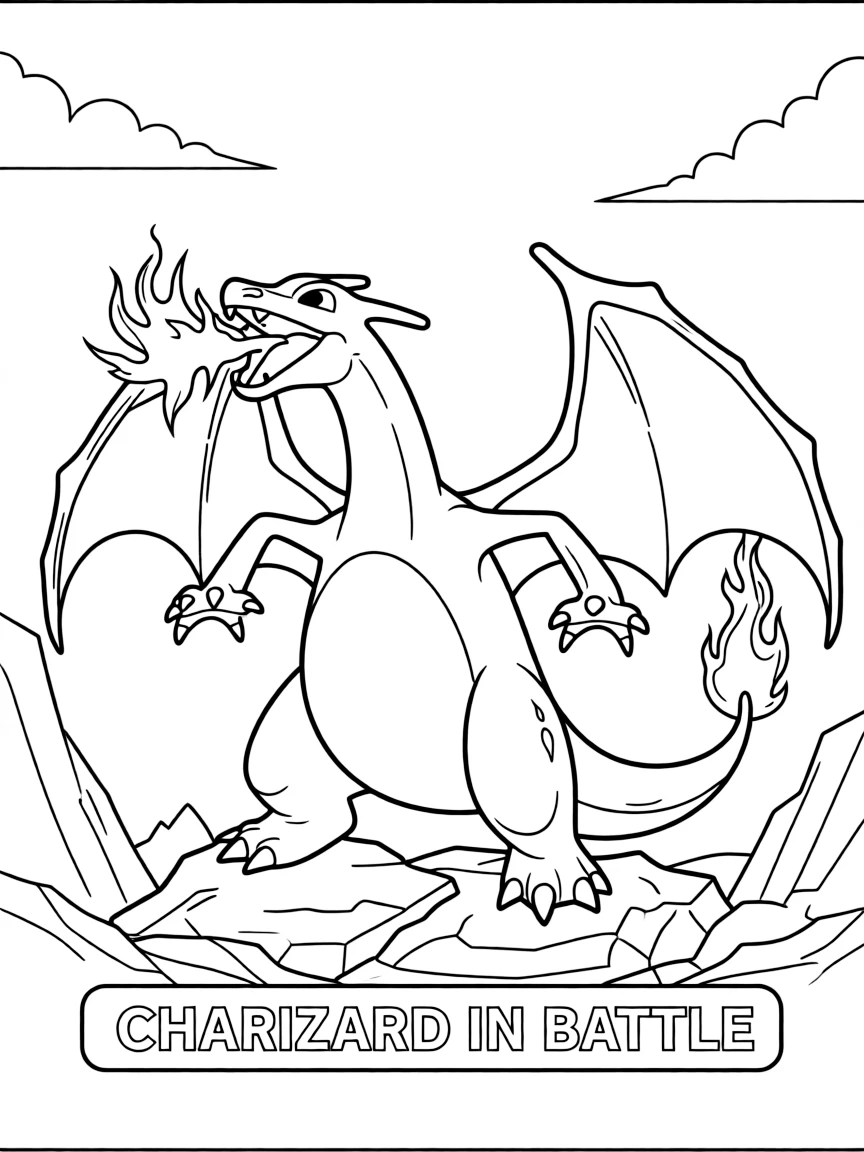 An action-packed scene of Charizard using their special powers in a dramatic battle pose.