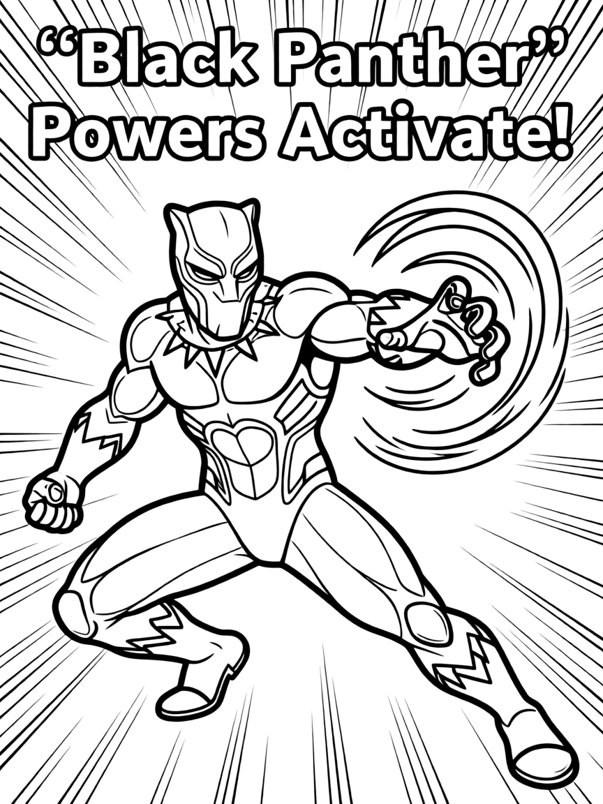 An action-packed scene of Black Panther using their special powers in a dramatic battle pose.