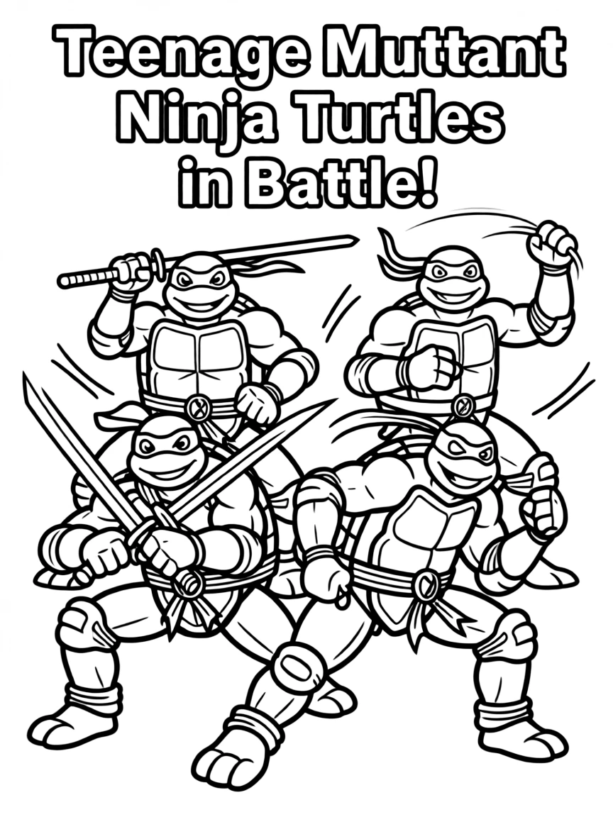 An action-packed scene of Teenage Mutant Ninja Turtles using their special powers in a dramatic battle pose.
