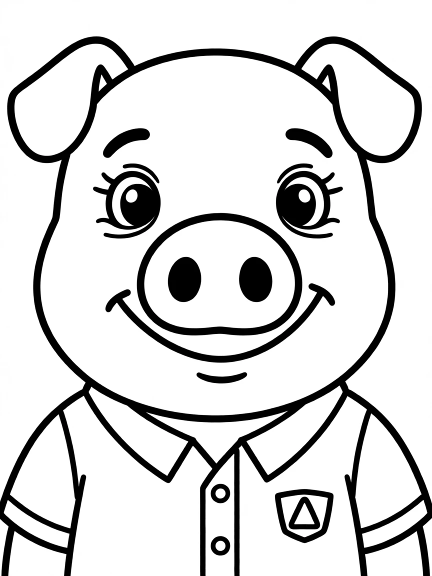 A close-up of George Pig's face in bold lines with expressive eyes and detailed costume elements.
