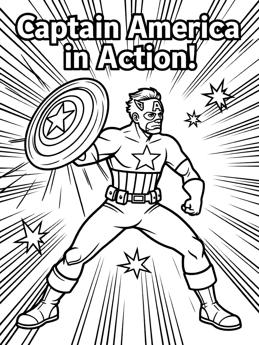 An action-packed scene of Captain America using their special powers in a dramatic battle pose.