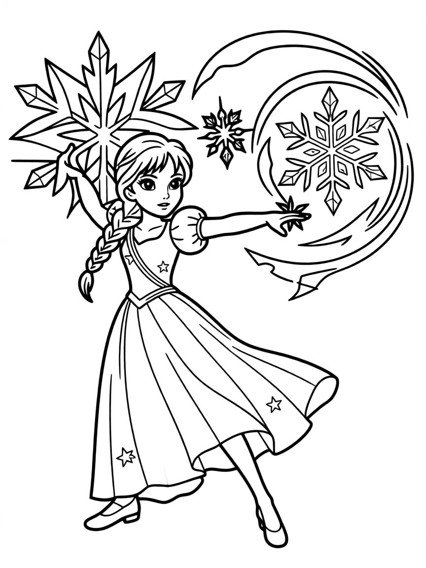 An action-packed scene of Elsa using their special powers in a dramatic battle pose.