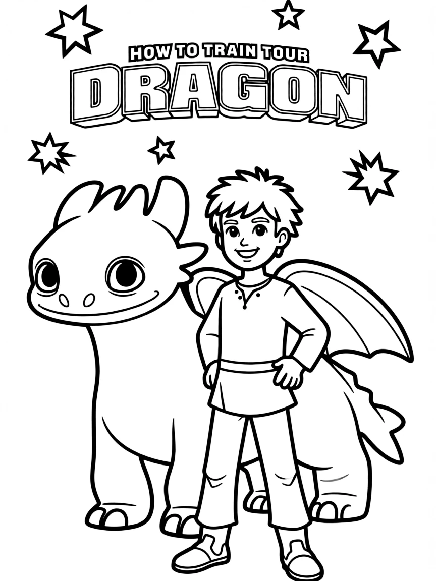 How to Train Your Dragon standing proudly in front of their iconic logo with stars and comic-style effects around.