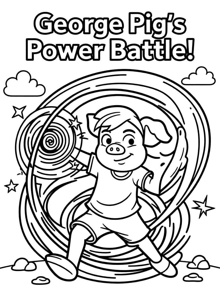 An action-packed scene of George Pig using their special powers in a dramatic battle pose.