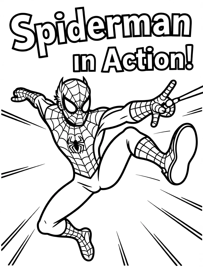 An action-packed scene of Spiderman using their special powers in a dramatic battle pose.