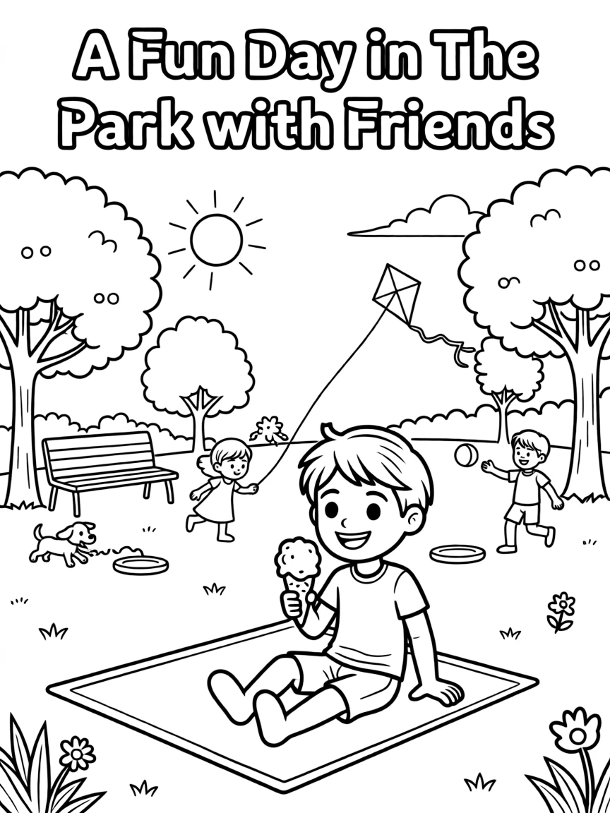 Maui enjoying a day off, eating ice cream or playing with friends in a park setting.