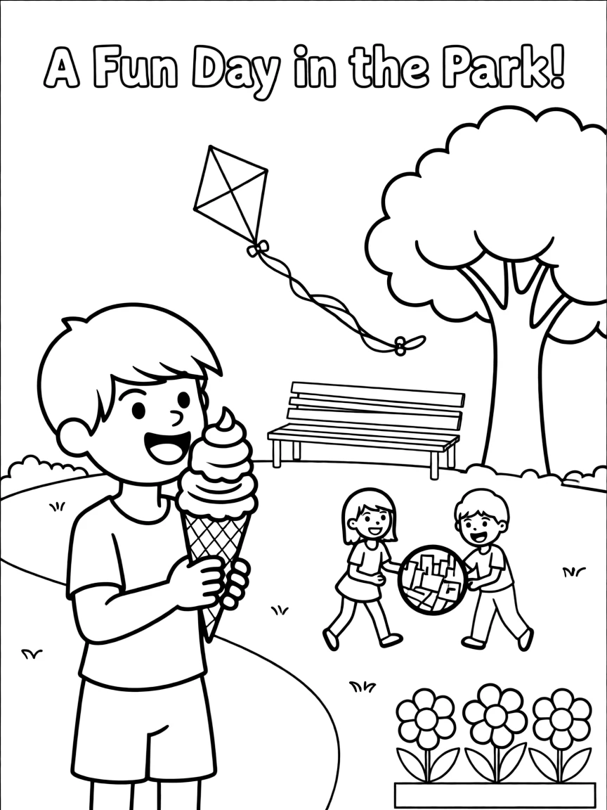 Marshall enjoying a day off, eating ice cream or playing with friends in a park setting.
