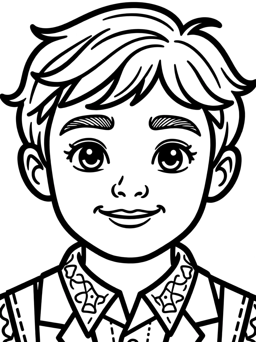 A close-up of Miguel's face in bold lines with expressive eyes and detailed costume elements.