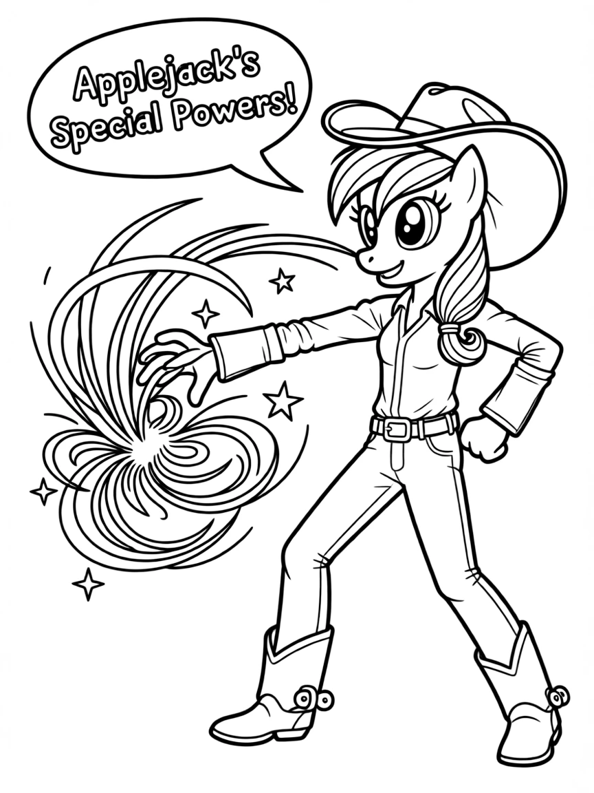 An action-packed scene of Applejack using their special powers in a dramatic battle pose.