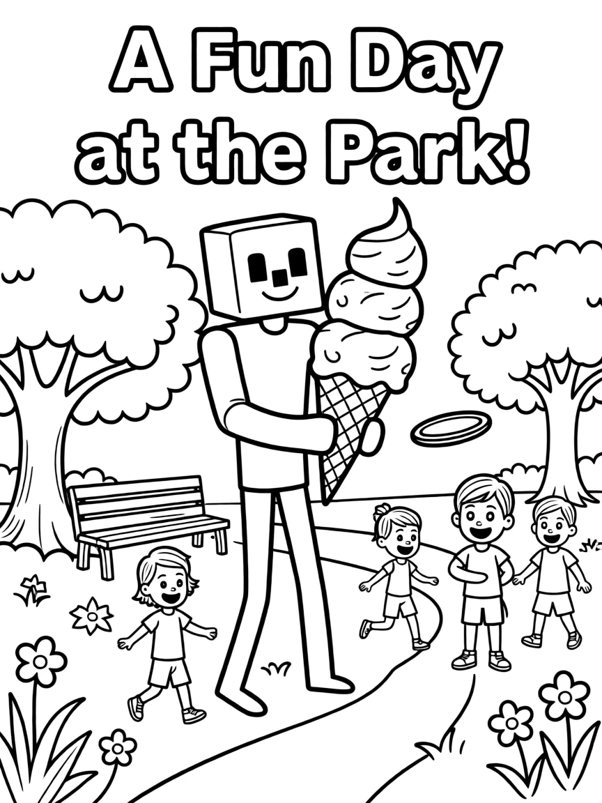 Enderman enjoying a day off, eating ice cream or playing with friends in a park setting.