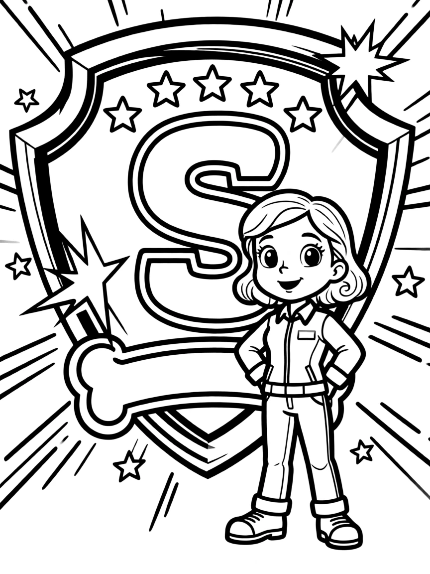 Skye standing proudly in front of their iconic logo with stars and comic-style effects around.