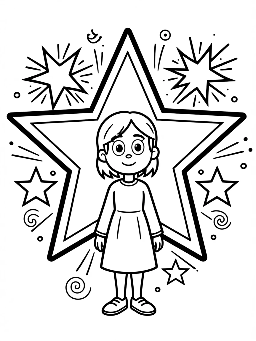 Sadness standing proudly in front of their iconic logo with stars and comic-style effects around.