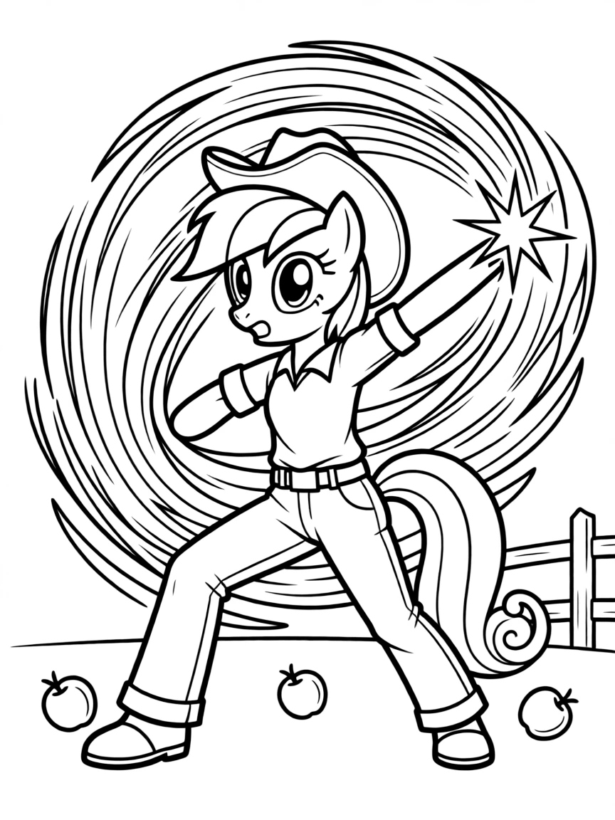 An action-packed scene of Applejack using their special powers in a dramatic battle pose.