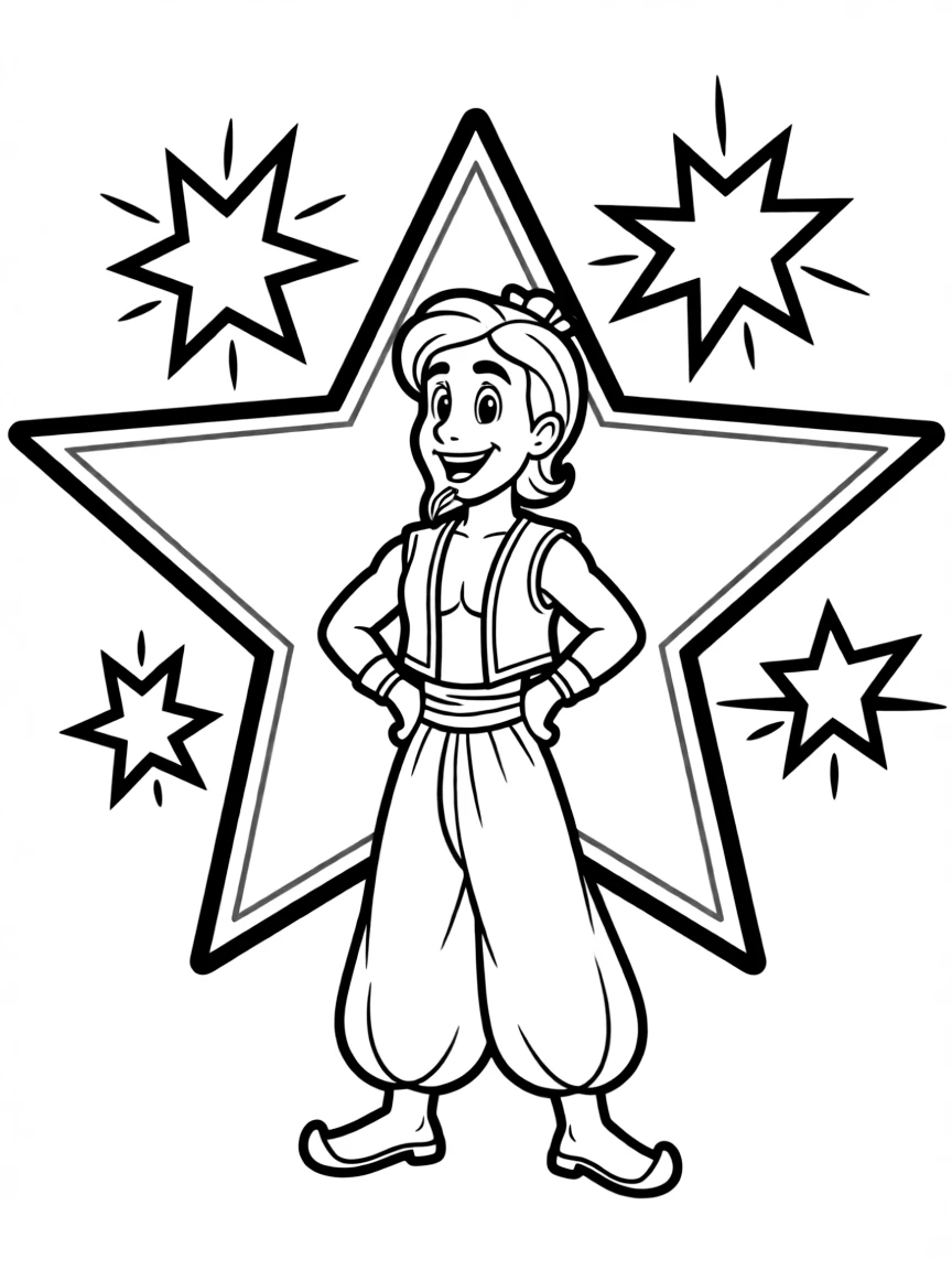 Genie standing proudly in front of their iconic logo with stars and comic-style effects around.
