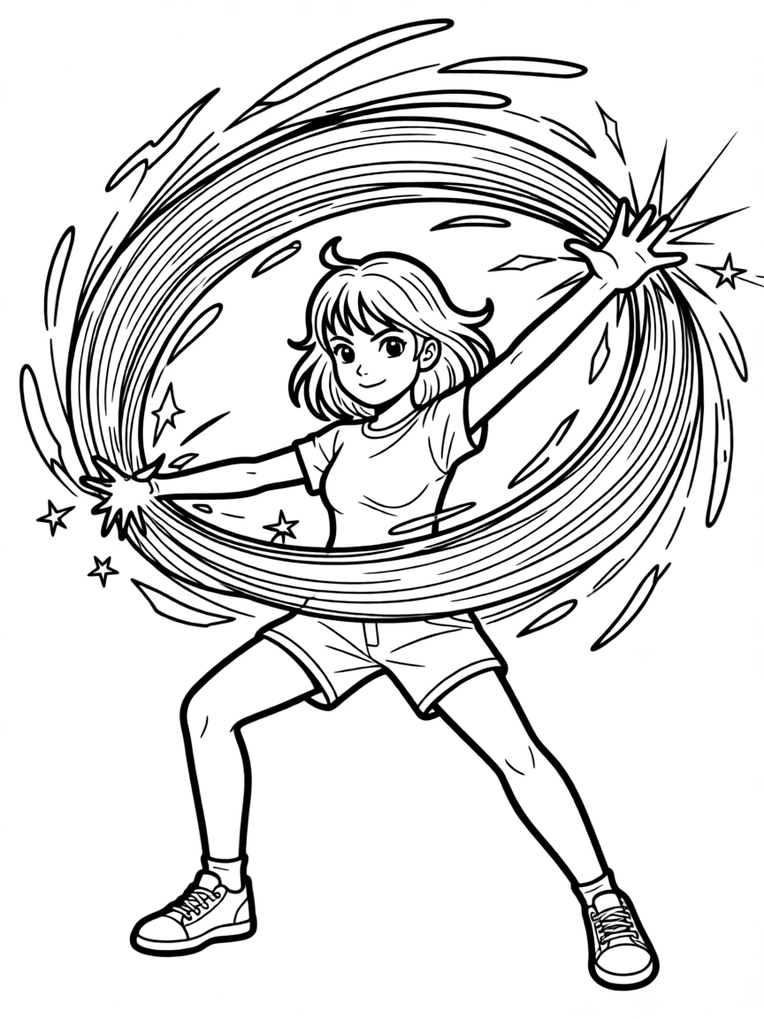 An action-packed scene of Joy using their special powers in a dramatic battle pose.