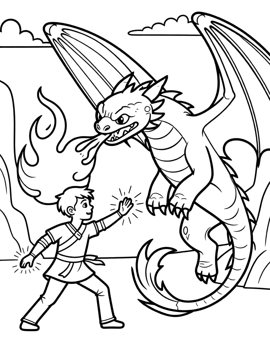 An action-packed scene of How to Train Your Dragon using their special powers in a dramatic battle pose.