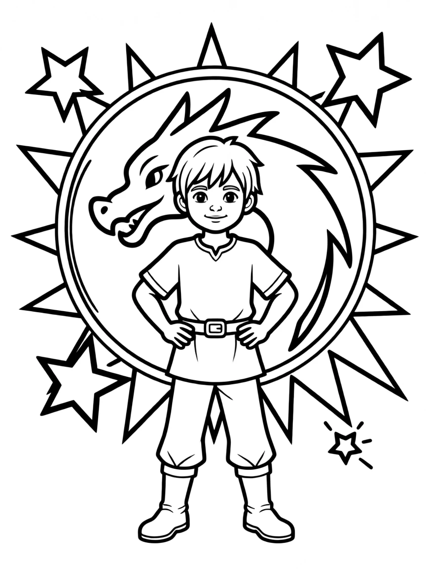 Hiccup standing proudly in front of their iconic logo with stars and comic-style effects around.