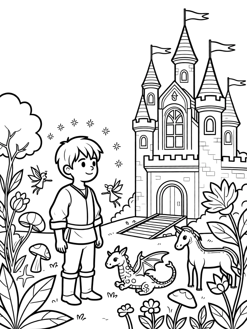 A fantasy background of Hiccup in a magical forest or castle, with sparkles and mystical creatures.