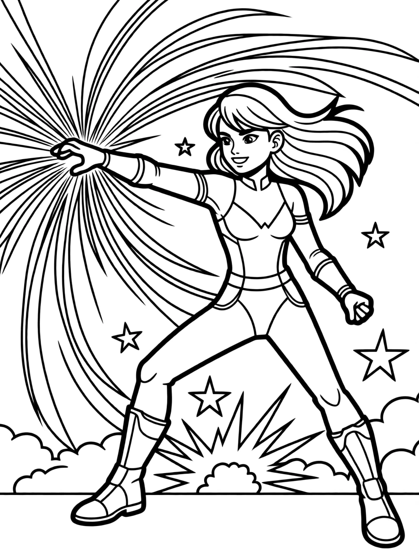 An action-packed scene of Luisa using their special powers in a dramatic battle pose.