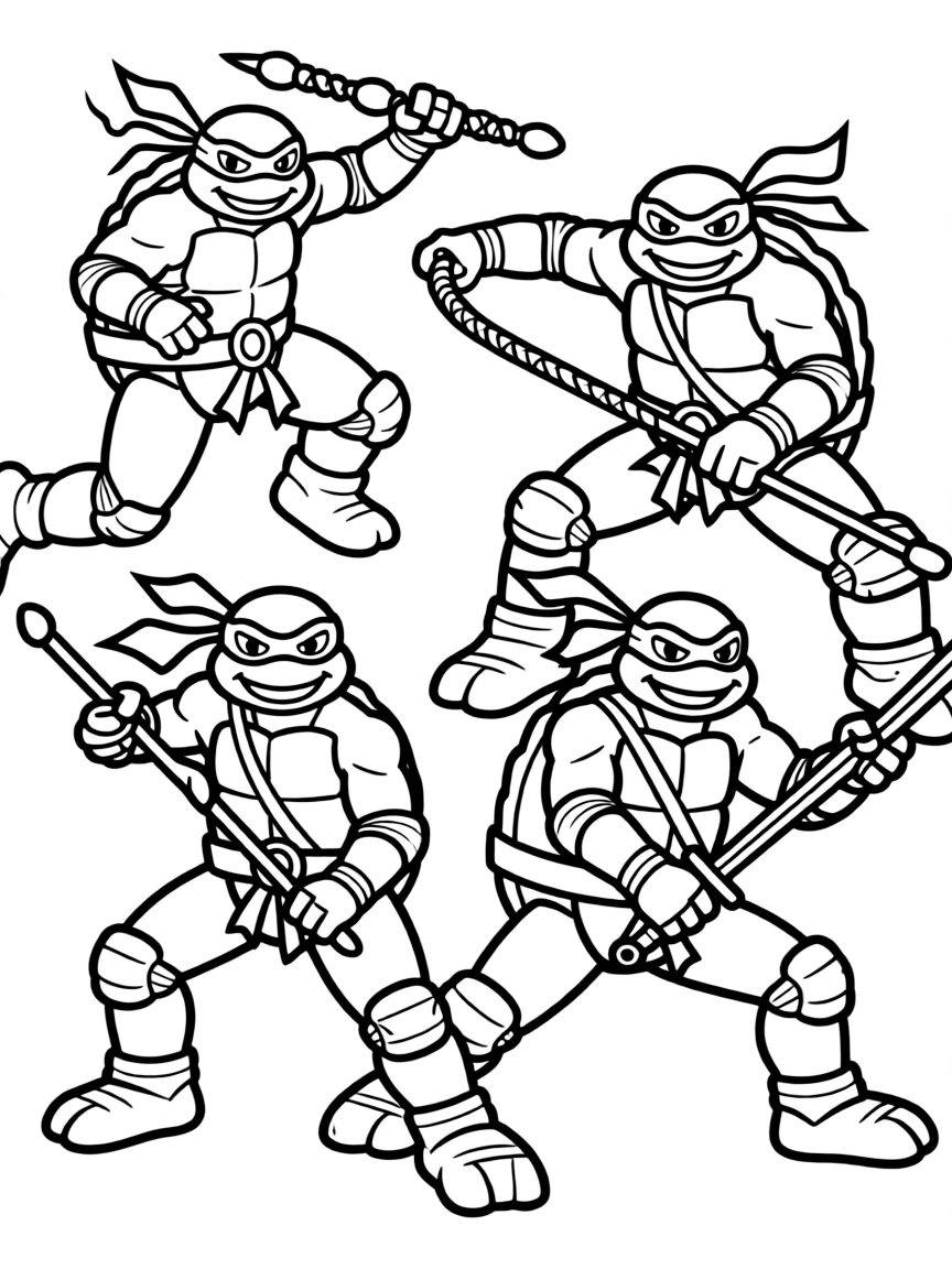 An action-packed scene of Teenage Mutant Ninja Turtles using their special powers in a dramatic battle pose.
