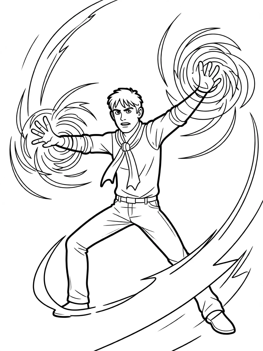 An action-packed scene of Gru using their special powers in a dramatic battle pose.