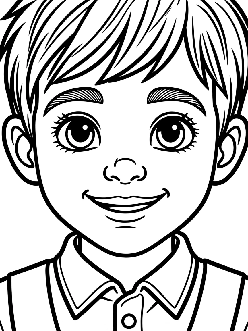 A close-up of Bruno's face in bold lines with expressive eyes and detailed costume elements.