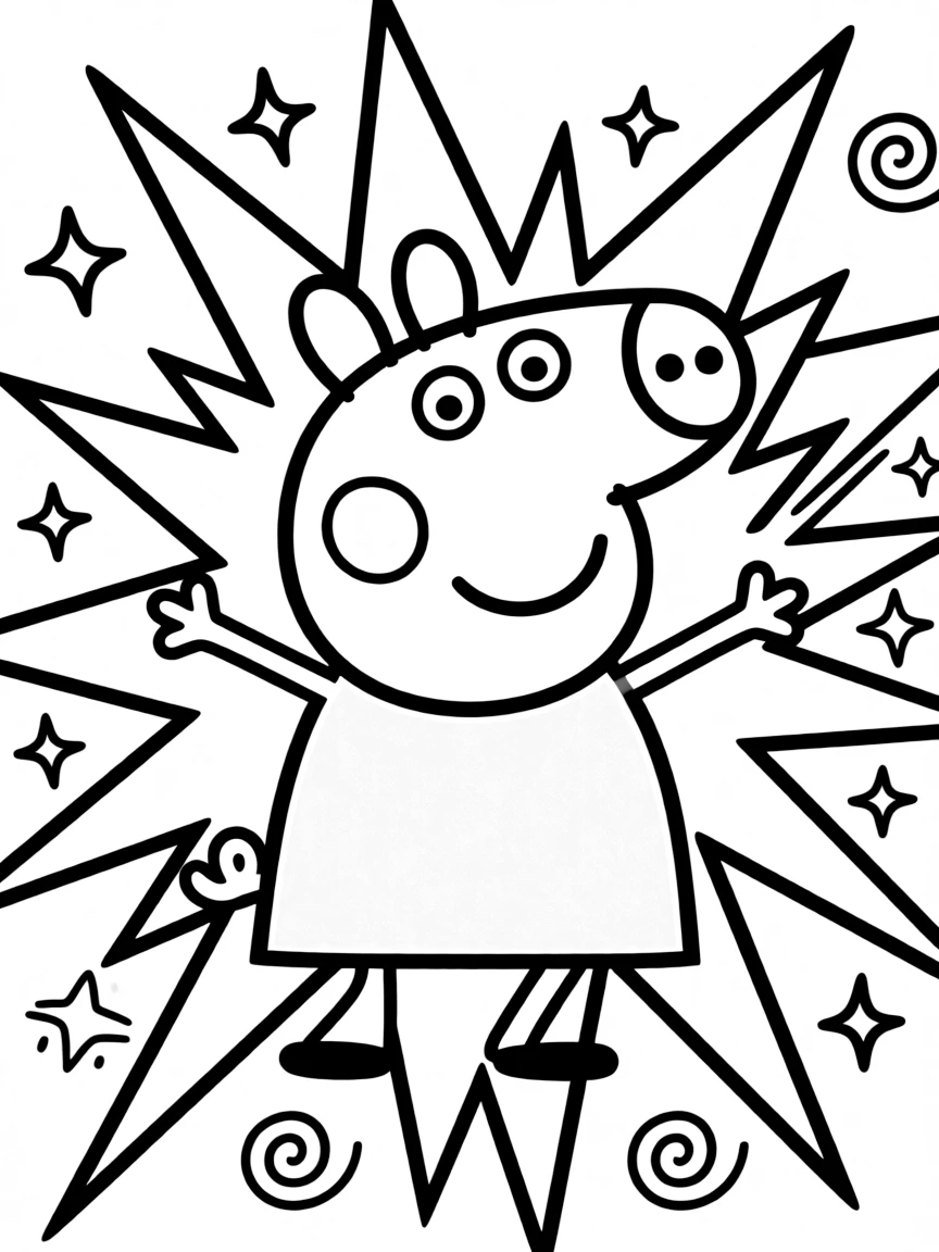 An action-packed scene of Peppa Pig using their special powers in a dramatic battle pose.