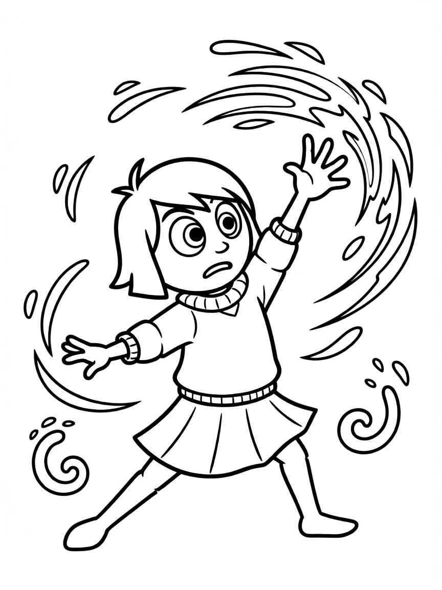 An action-packed scene of Sadness using their special powers in a dramatic battle pose.