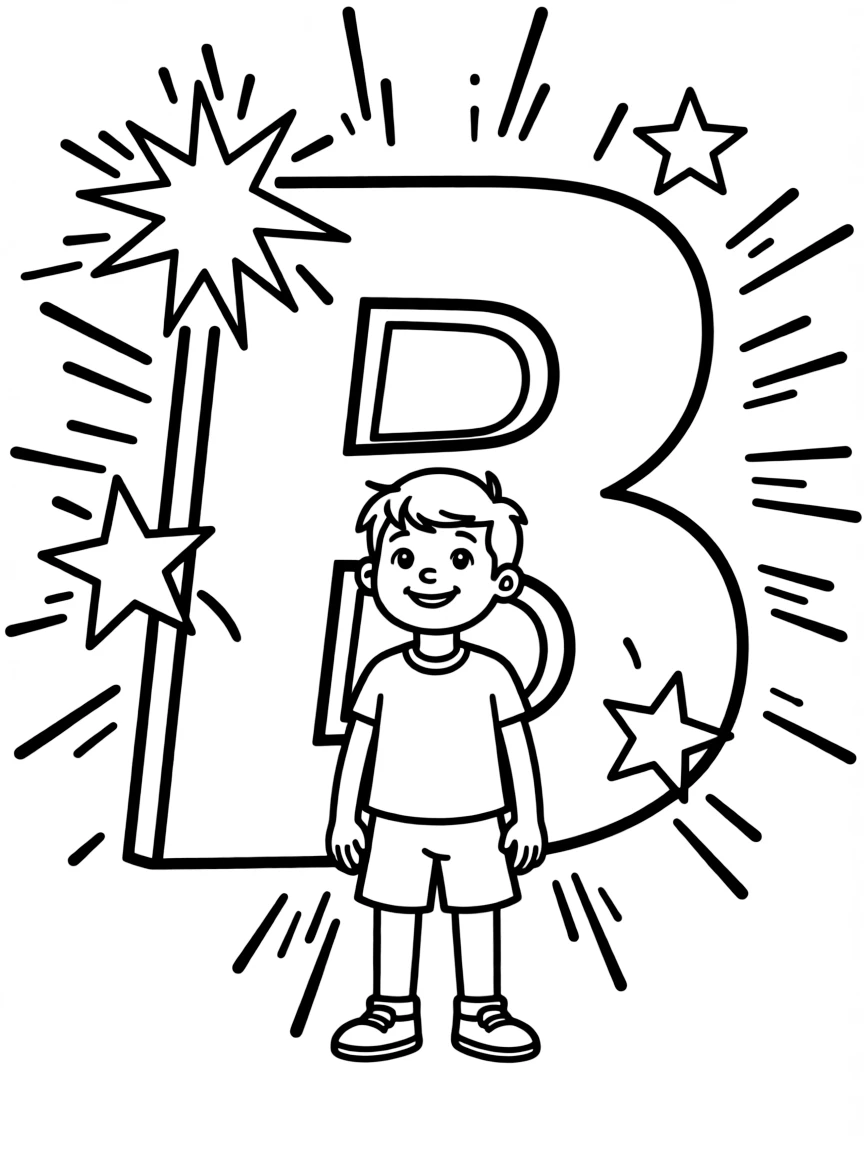 Bruno standing proudly in front of their iconic logo with stars and comic-style effects around.