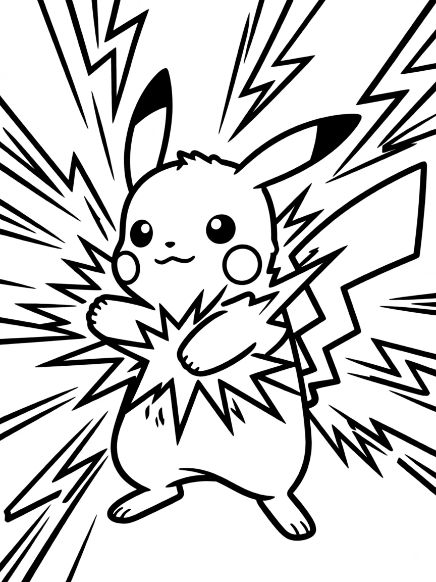 An action-packed scene of Pikachu using their special powers in a dramatic battle pose.