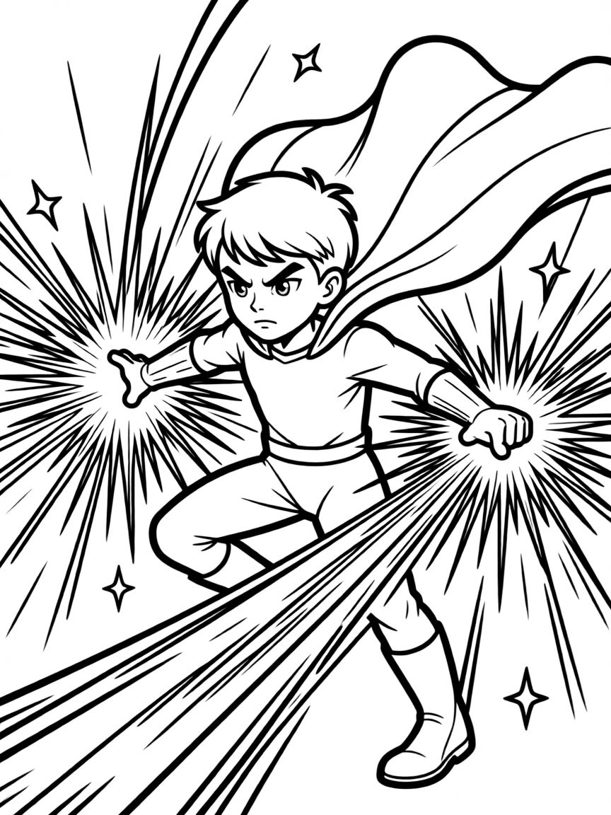 An action-packed scene of Bruno using their special powers in a dramatic battle pose.