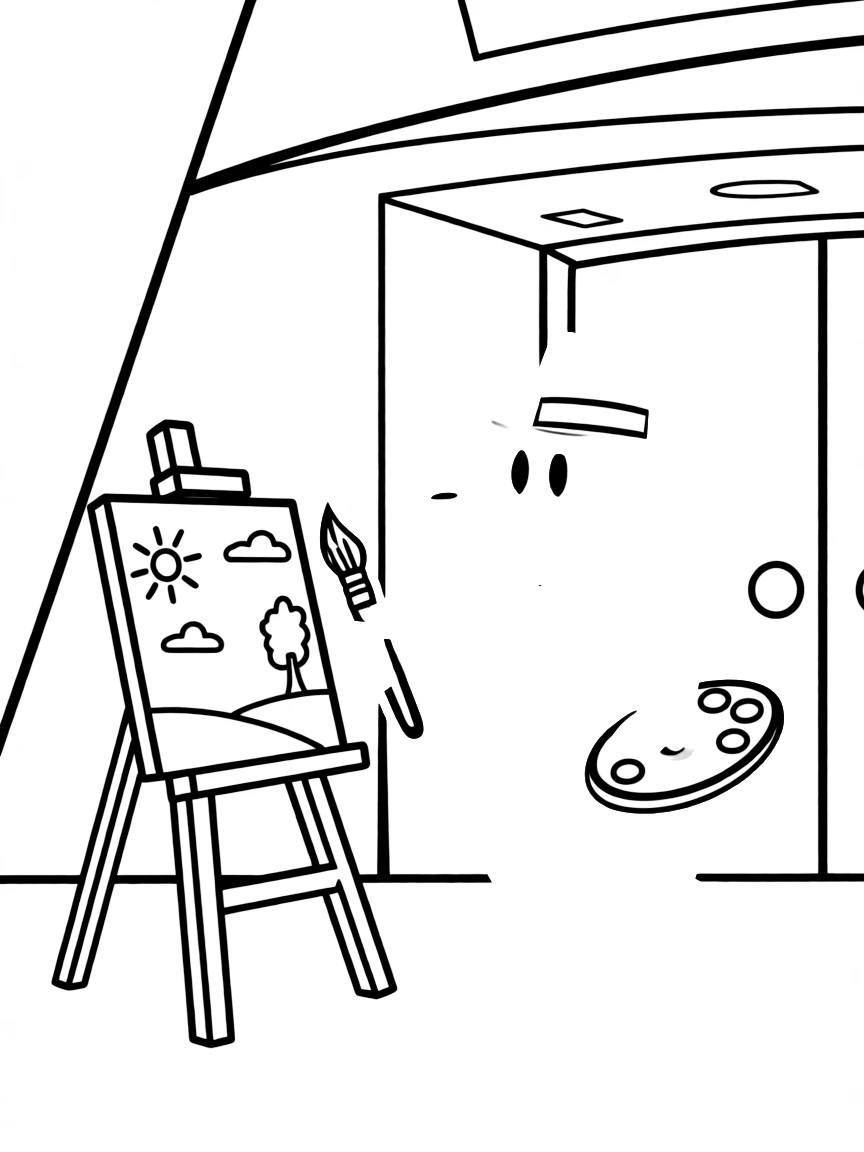 Perry the Platypus painting a picture, in front of their famous house or scene.