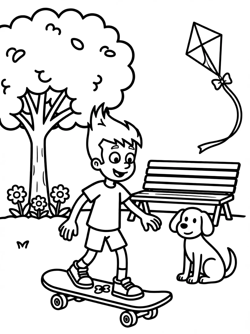 Jimmy Neutron skateboarding in the park, with fun background elements.