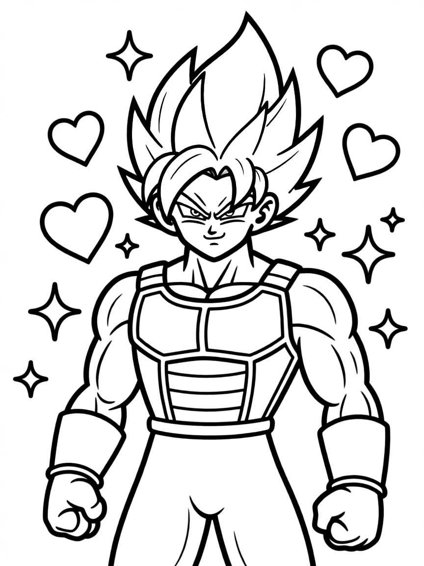 Vegeta posing heroically, with hearts and sparkles around.