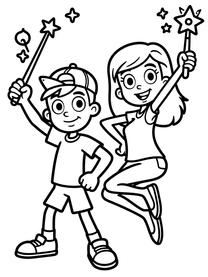 Fairly OddParents posing heroically, with big bold outlines for easy coloring.