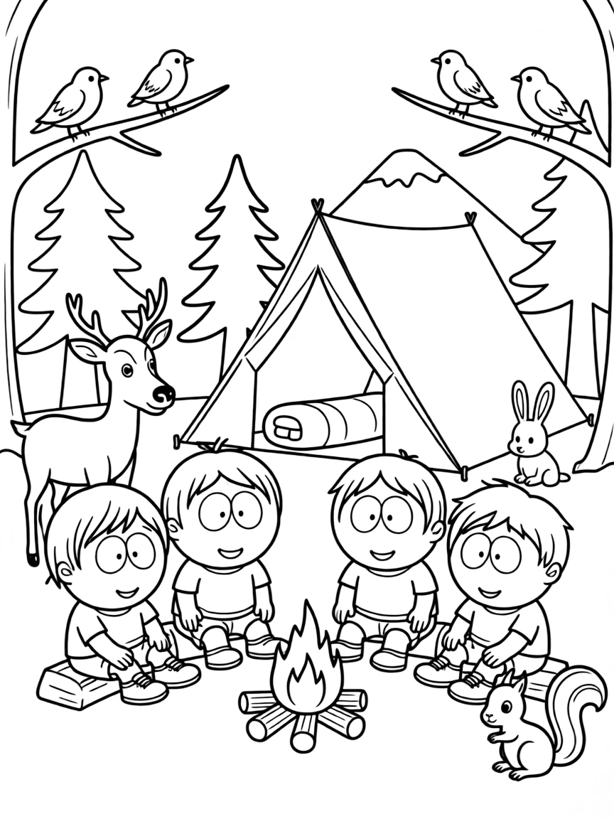 South Park camping with friends, surrounded by friendly animals.