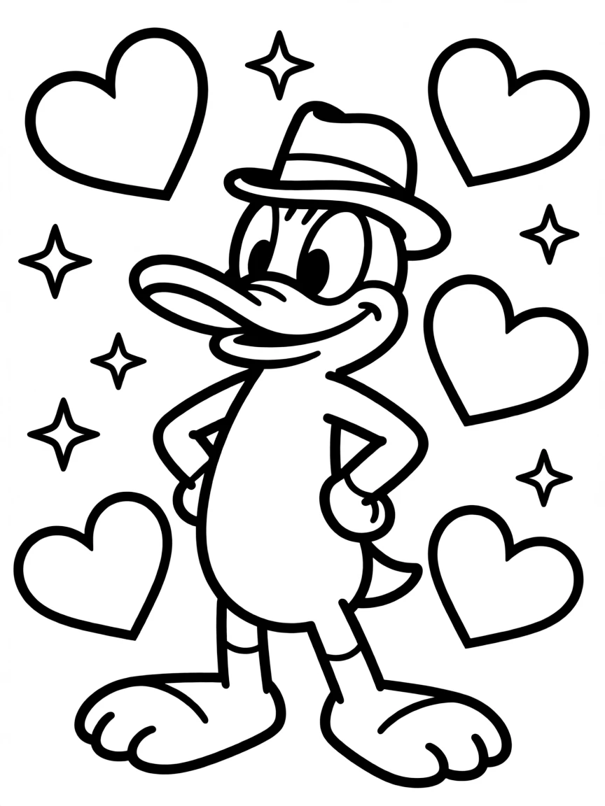 Perry the Platypus posing heroically, with hearts and sparkles around.