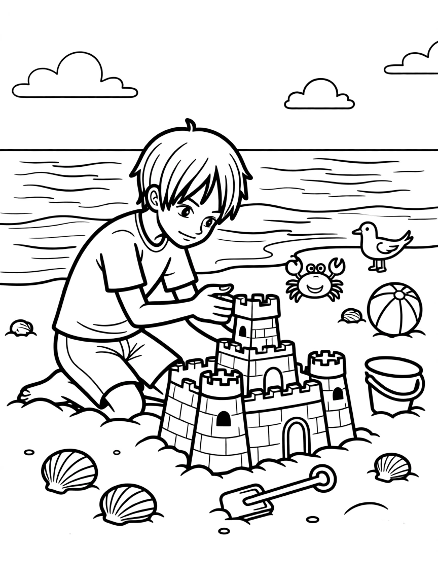 Sanji building a sandcastle, with fun background elements.