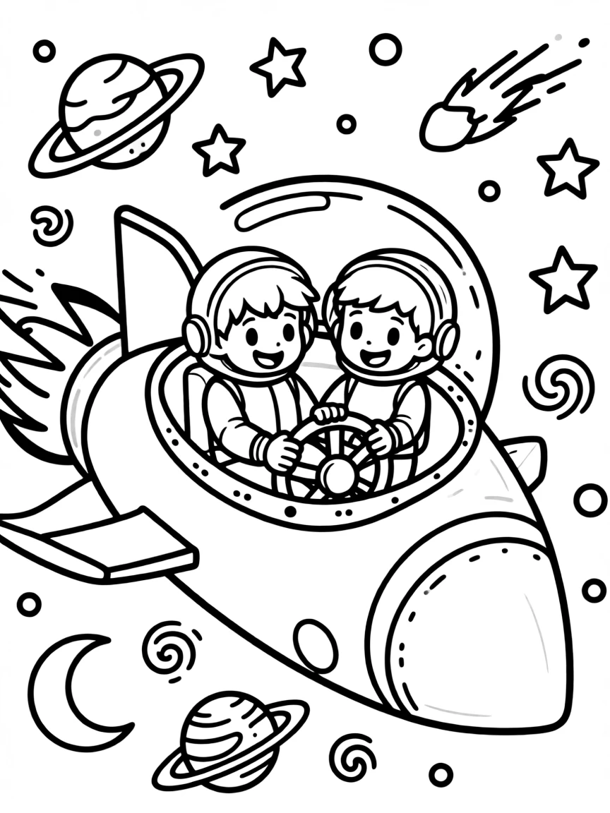 Regular Show exploring space in a rocket, with playful patterns around.