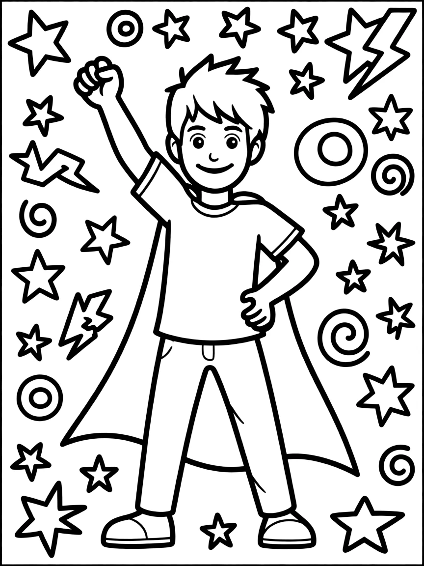 Dragon Ball Z posing heroically, with playful patterns around.